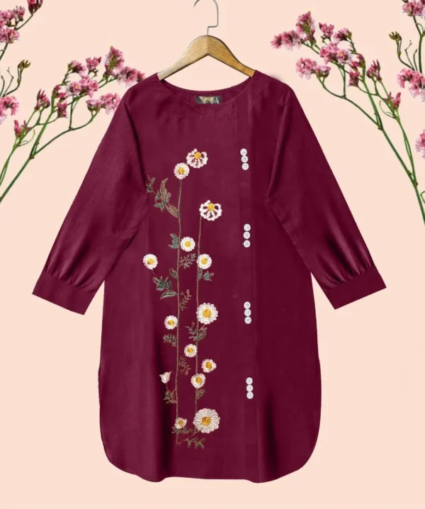 Embroidered Short Kurti – Stylish & Ready to Wear Cotton Blouse Womenswear Casual Top Elegant