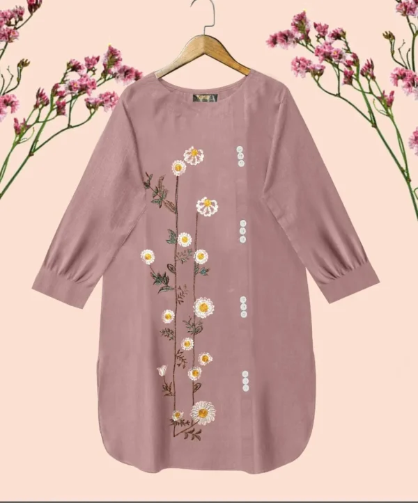 Embroidered Short Kurti – Stylish & Ready to Wear Cotton Blouse Womenswear Casual Top Elegant