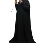 Premium Wool Peach Fabric Pocket Abaya - Black