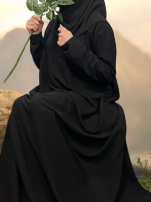 Premium Wool Peach Fabric Pocket Abaya - Black